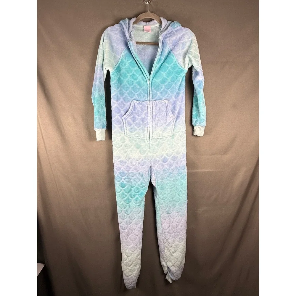 More Than Magic Union Suit Kids Size L 10/12 Blue Purple Mermaid Scale Fleece